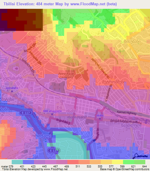 Tbilisi,Georgia Elevation Map