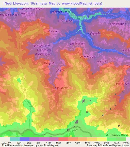 T'beti,Georgia Elevation Map