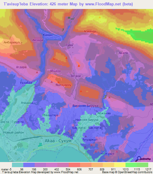 T'avisup'leba,Georgia Elevation Map
