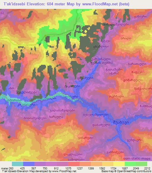 T'ak'idzeebi,Georgia Elevation Map