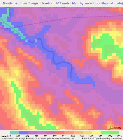 Meydan-e Cham Kangir,Iran Elevation Map