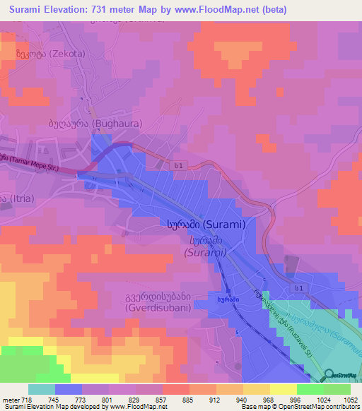 Surami,Georgia Elevation Map
