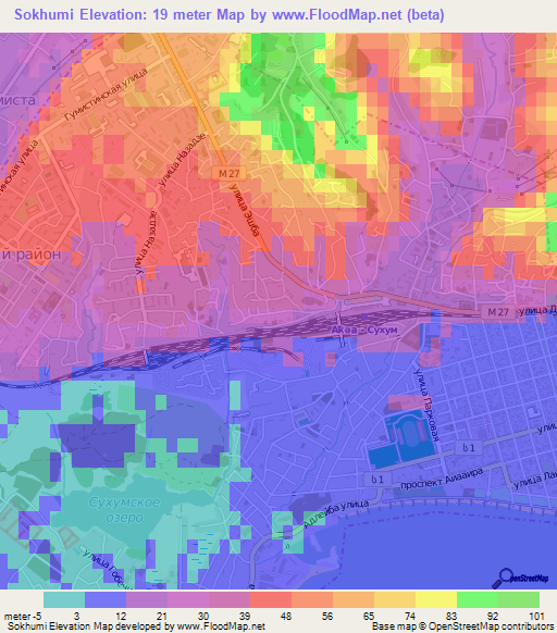 Sokhumi,Georgia Elevation Map