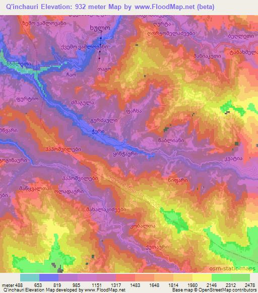 Q'inchauri,Georgia Elevation Map