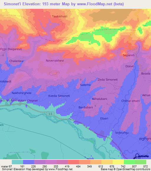 Simonet'i,Georgia Elevation Map
