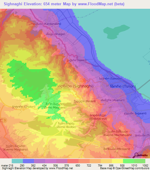 Sighnaghi,Georgia Elevation Map