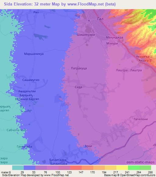 Sida,Georgia Elevation Map
