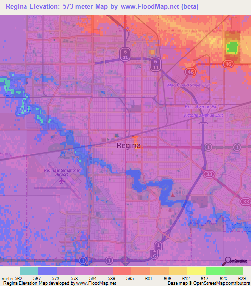 Regina,Canada Elevation Map