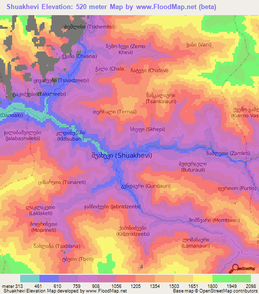Shuakhevi,Georgia Elevation Map