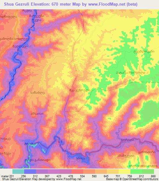 Shua Gezruli,Georgia Elevation Map