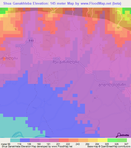 Shua Ganakhleba,Georgia Elevation Map