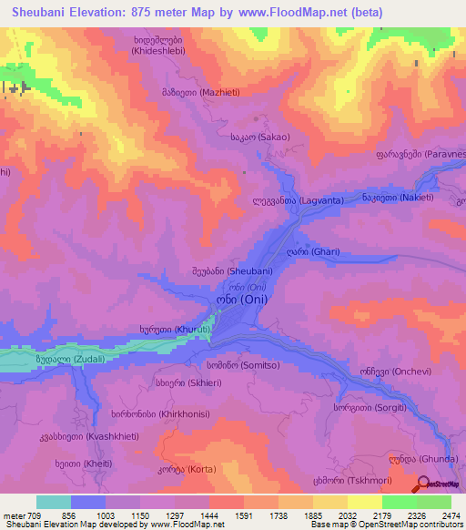 Sheubani,Georgia Elevation Map
