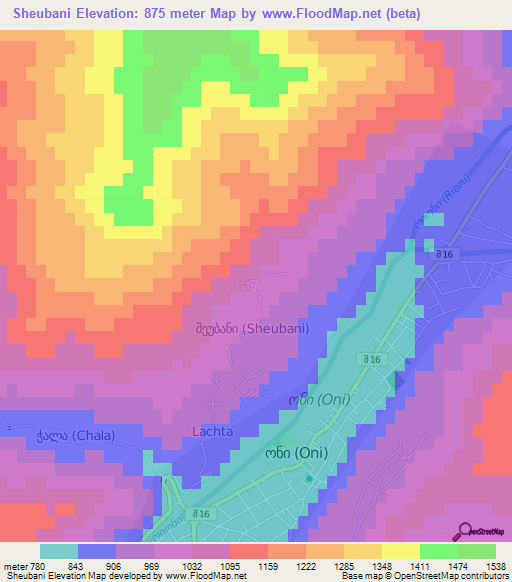 Sheubani,Georgia Elevation Map
