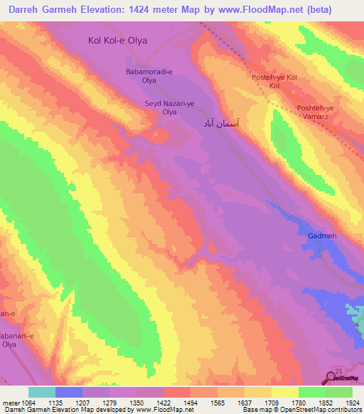 Darreh Garmeh,Iran Elevation Map