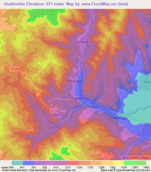 Shakhvetila,Georgia Elevation Map