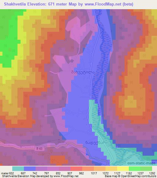Shakhvetila,Georgia Elevation Map