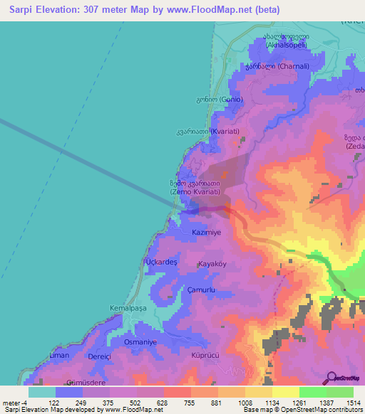 Sarpi,Georgia Elevation Map