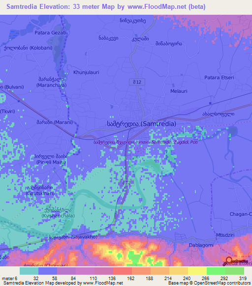 Samtredia,Georgia Elevation Map