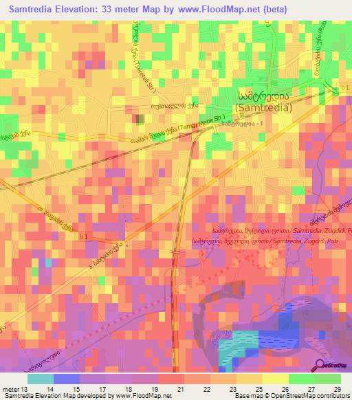 Samtredia,Georgia Elevation Map