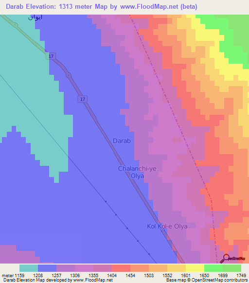 Darab,Iran Elevation Map
