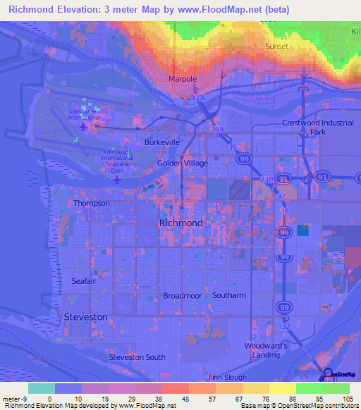 Richmond,Canada Elevation Map