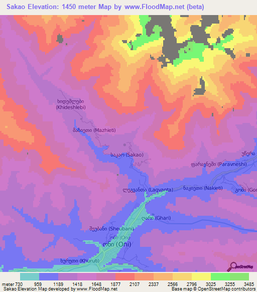 Sakao,Georgia Elevation Map