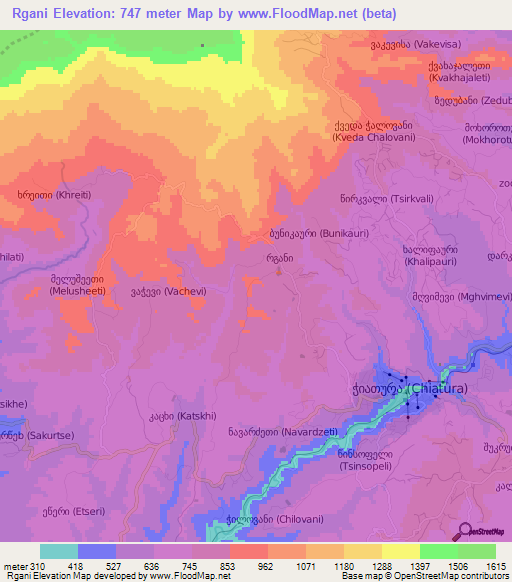 Rgani,Georgia Elevation Map