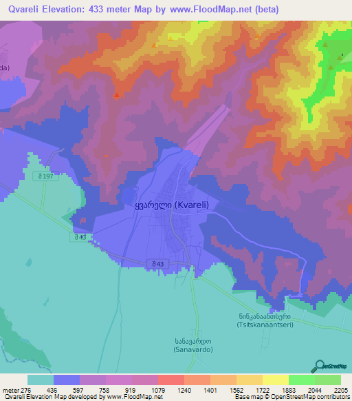 Qvareli,Georgia Elevation Map