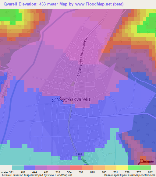 Qvareli,Georgia Elevation Map