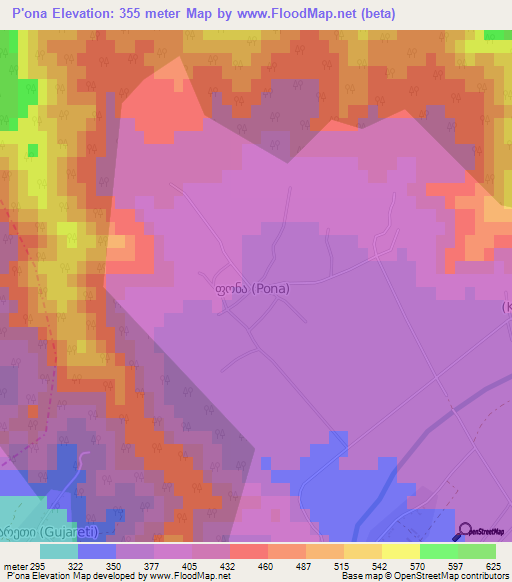 P'ona,Georgia Elevation Map