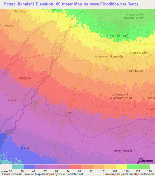 Patara Jikhaishi,Georgia Elevation Map