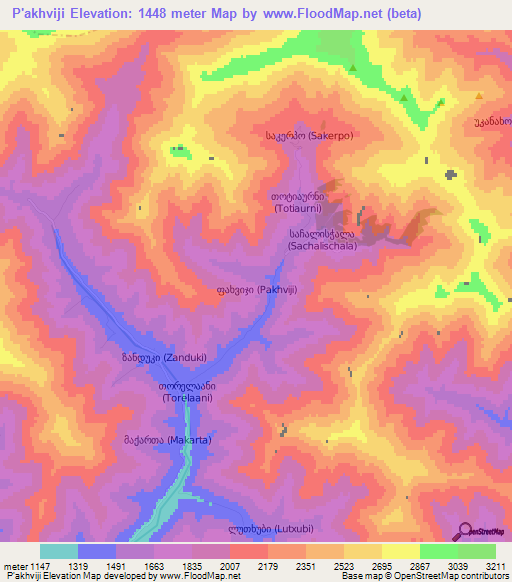 P'akhviji,Georgia Elevation Map