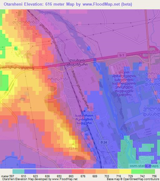 Otarsheni,Georgia Elevation Map