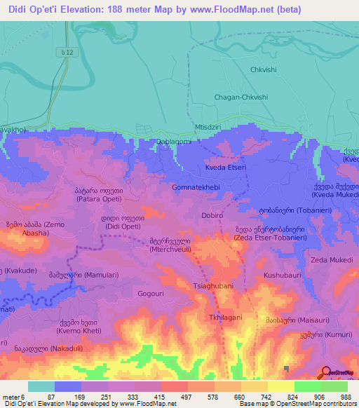 Didi Op'et'i,Georgia Elevation Map
