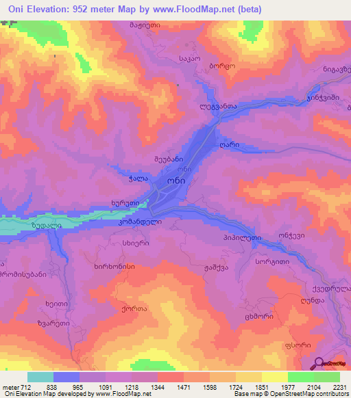 Oni,Georgia Elevation Map