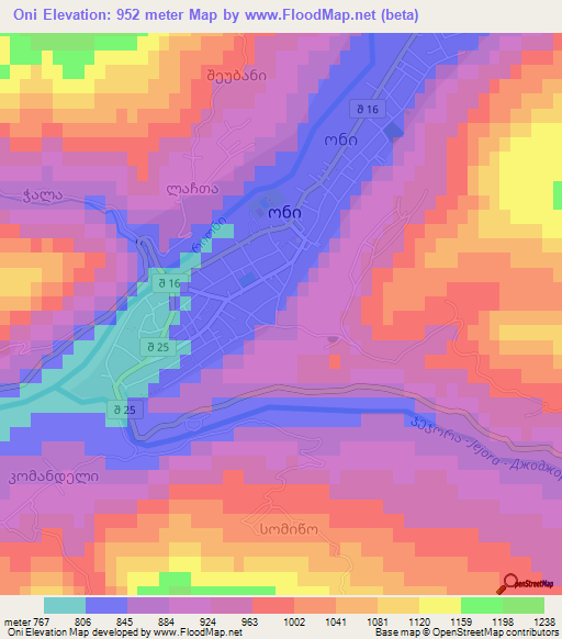 Oni,Georgia Elevation Map