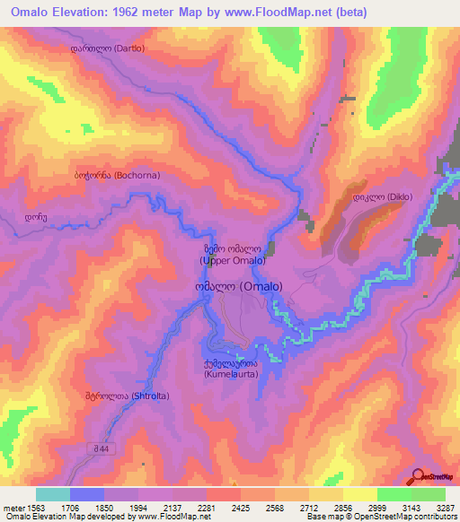 Omalo,Georgia Elevation Map