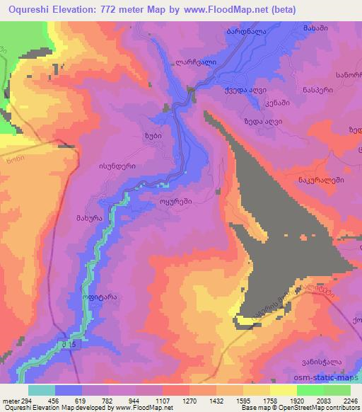 Oqureshi,Georgia Elevation Map