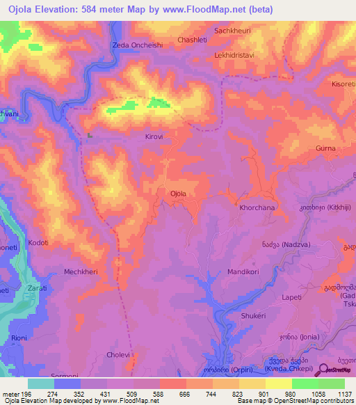 Ojola,Georgia Elevation Map