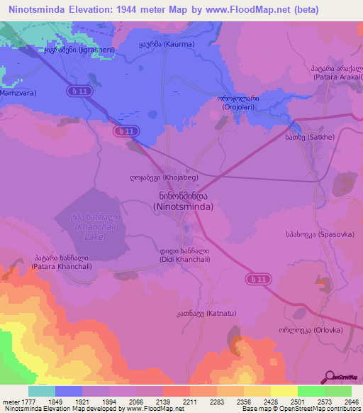 Ninotsminda,Georgia Elevation Map
