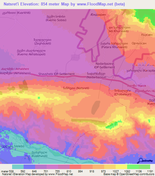 Natsret'i,Georgia Elevation Map