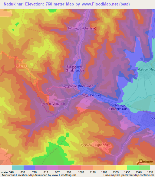 Naduk'nari,Georgia Elevation Map