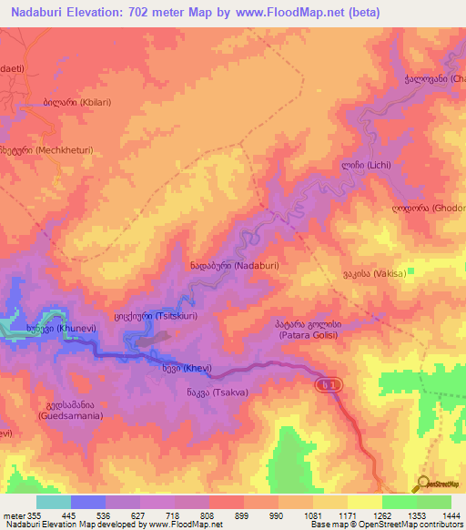 Nadaburi,Georgia Elevation Map