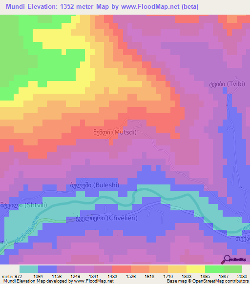 Mundi,Georgia Elevation Map