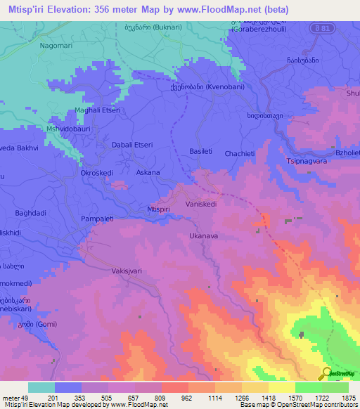 Mtisp'iri,Georgia Elevation Map