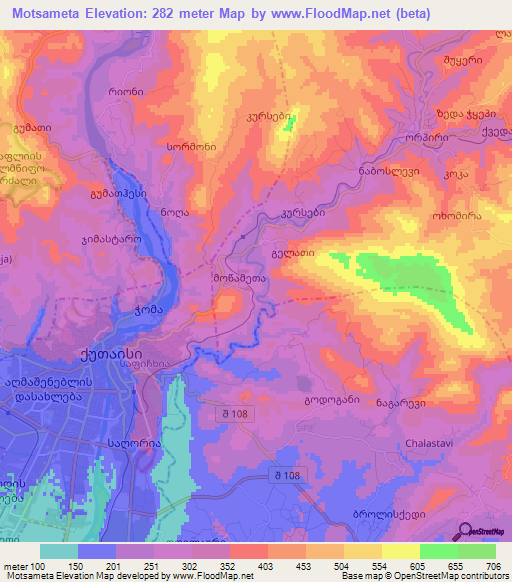 Motsameta,Georgia Elevation Map