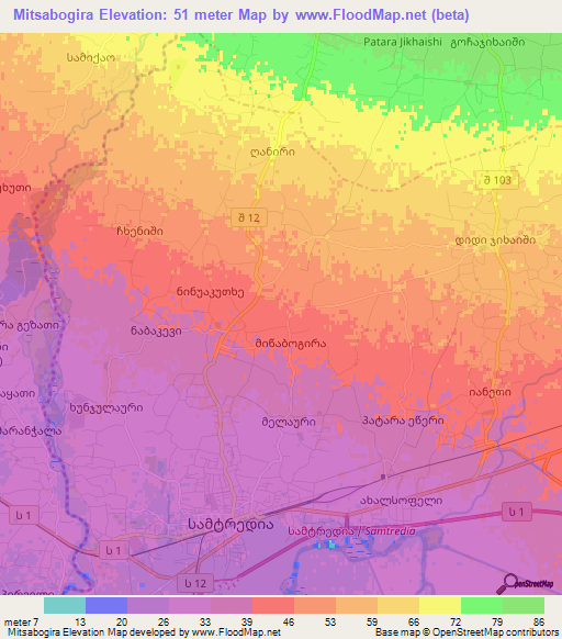 Mitsabogira,Georgia Elevation Map