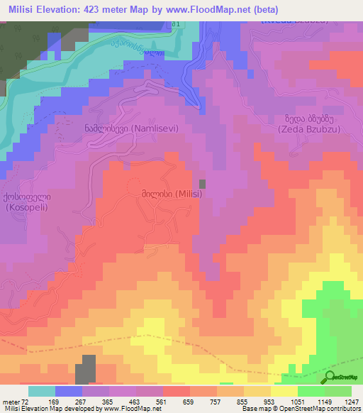Milisi,Georgia Elevation Map