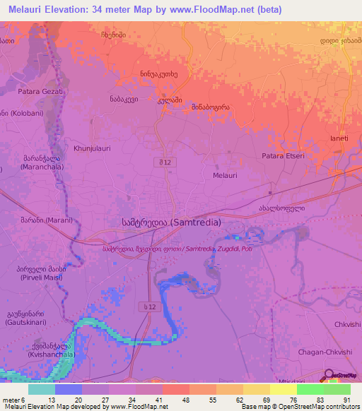Melauri,Georgia Elevation Map