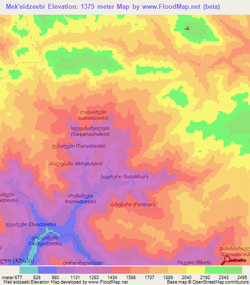 Mek'eidzeebi,Georgia Elevation Map